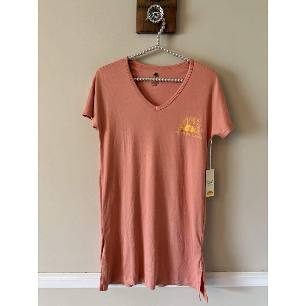 NWT C&C California Womens Size Small Coral T-Shirt Dress Short Sleeves